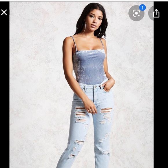 ❌ SOLD Light blue crushed  velvet body suit - Picture 2 of 5